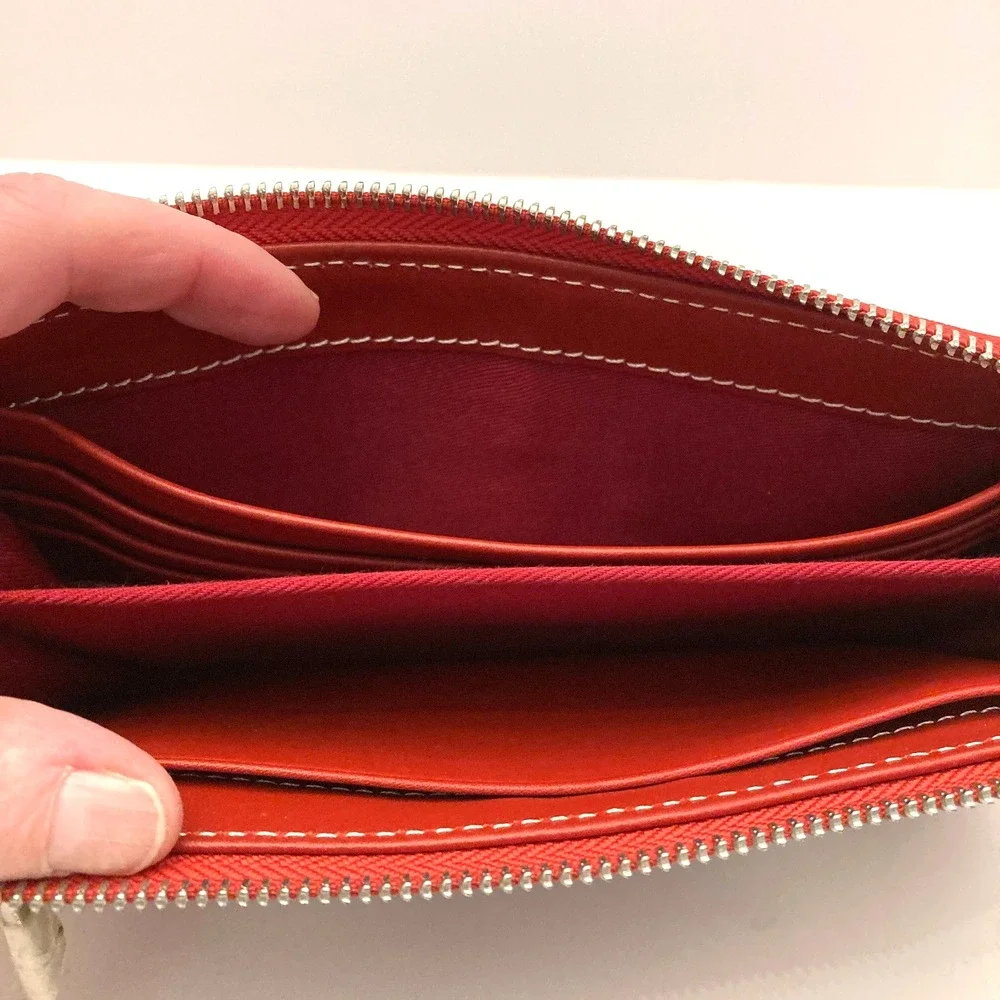 NWT Besso Red‎ Leather Wallet Double Clasp Pockets Zip Top Contrast Stitching